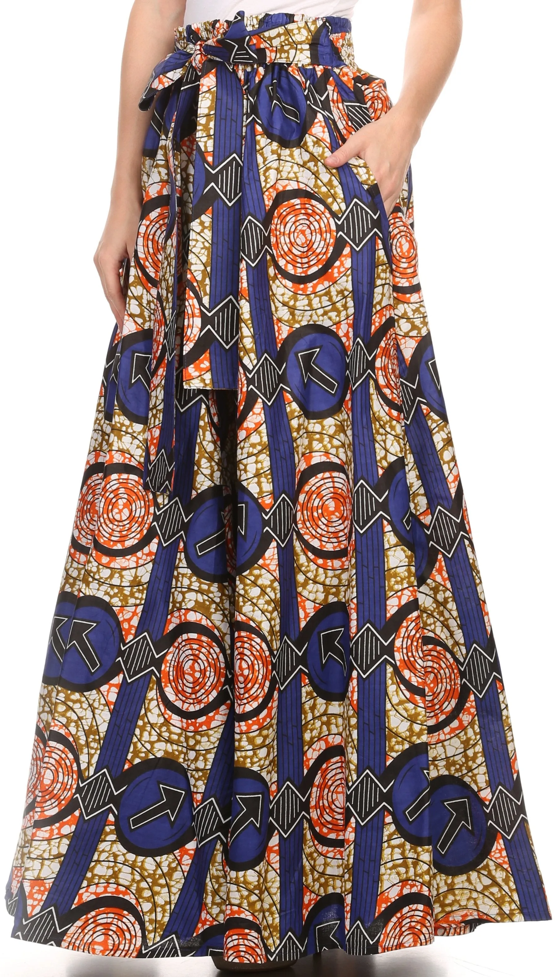 Sakkas Kelela Unique Designs Wax Print Adjustable Waist Long Tall Skirt