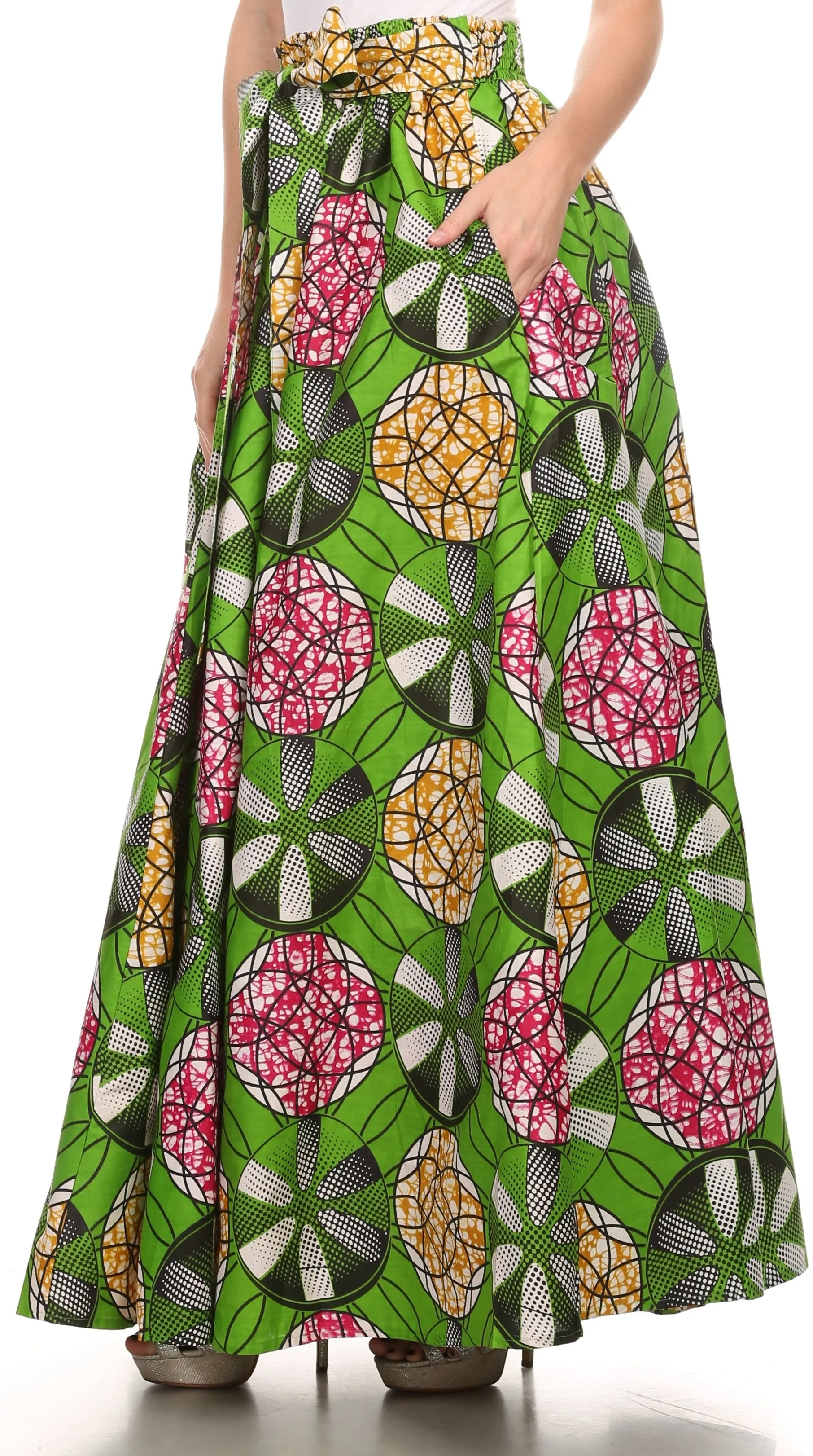 Sakkas Kelela Unique Designs Wax Print Adjustable Waist Long Tall Skirt