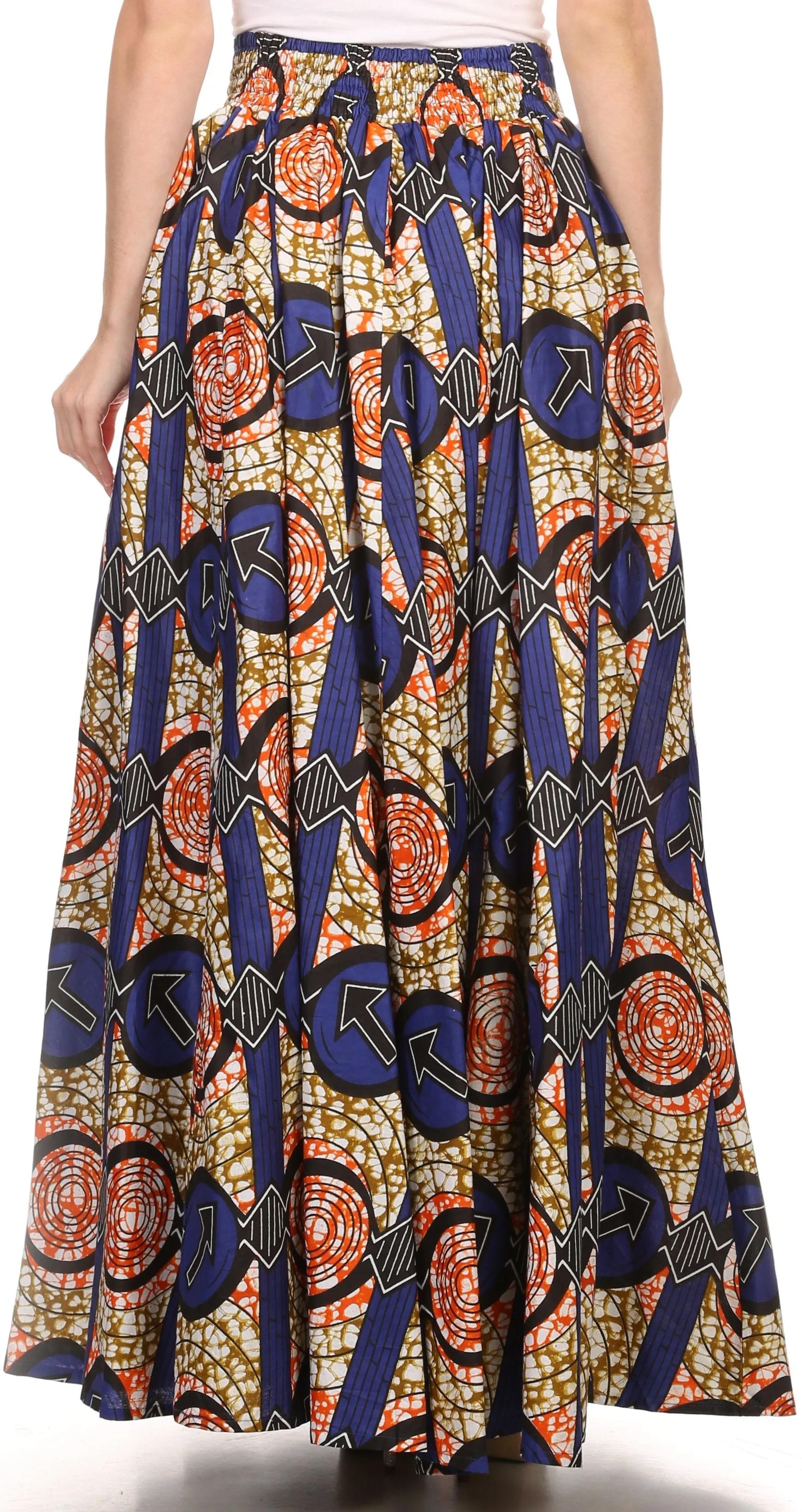 Sakkas Kelela Unique Designs Wax Print Adjustable Waist Long Tall Skirt