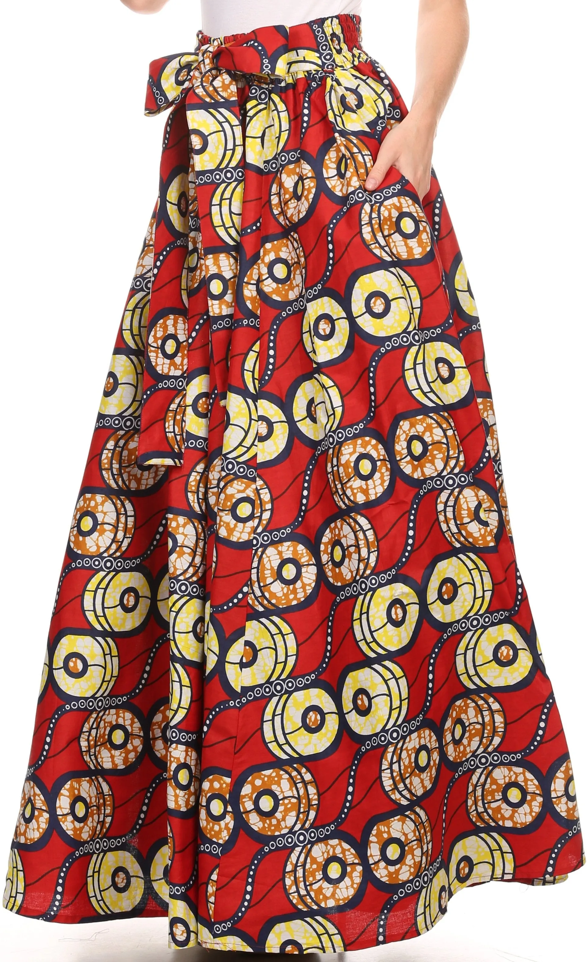 Sakkas Kelela Unique Designs Wax Print Adjustable Waist Long Tall Skirt