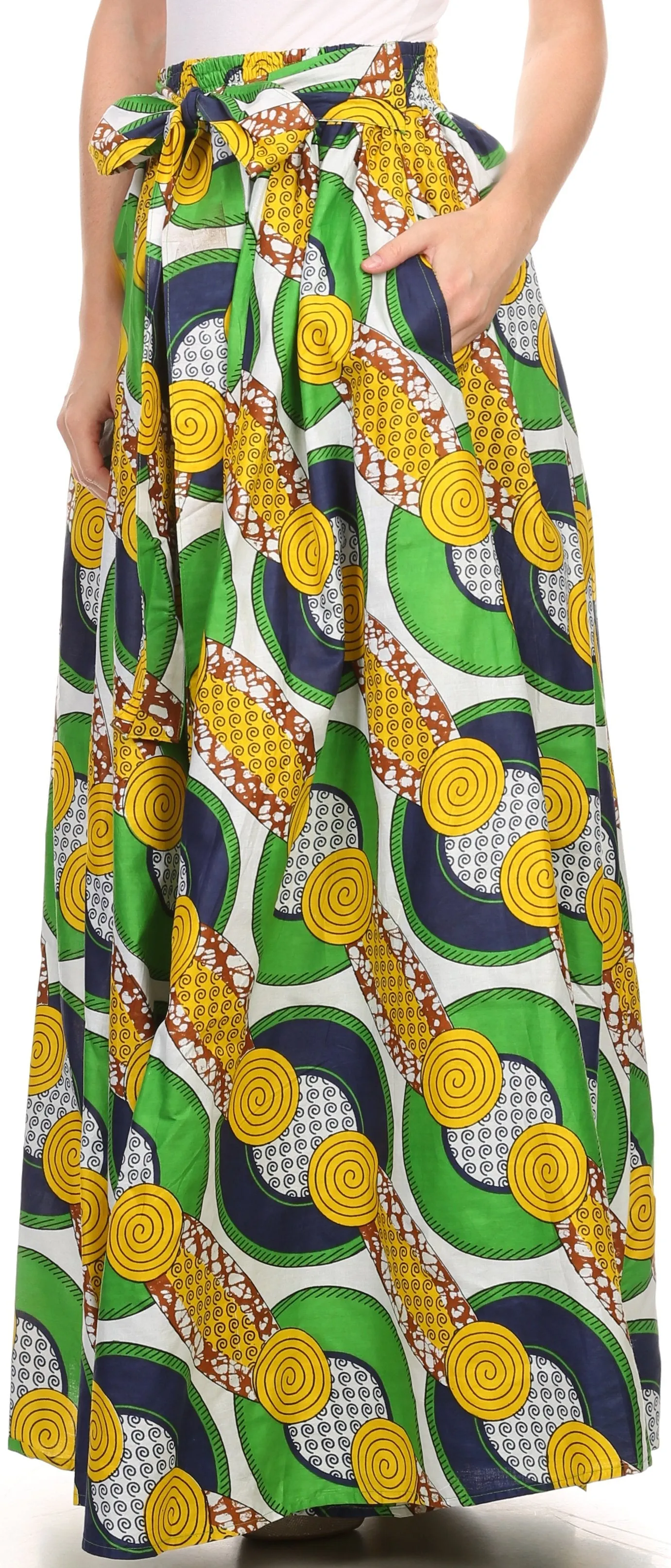 Sakkas Kelela Unique Designs Wax Print Adjustable Waist Long Tall Skirt