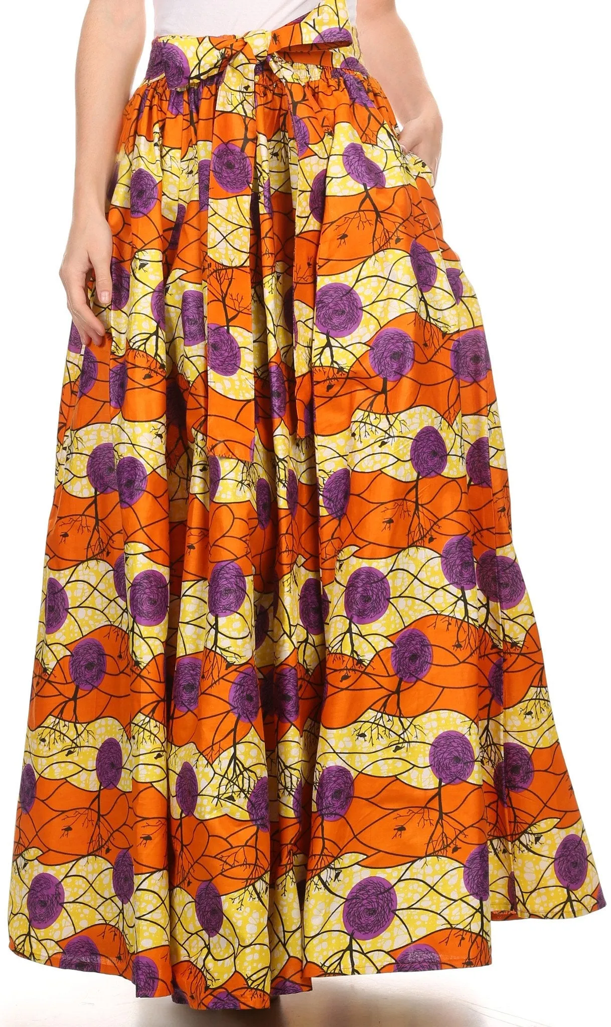 Sakkas Kelela Unique Designs Wax Print Adjustable Waist Long Tall Skirt