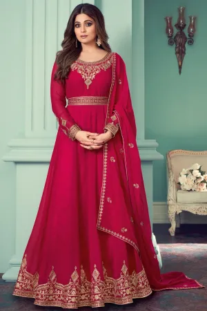 Shamita Shetty Pink Embroidered Anarkali Suit