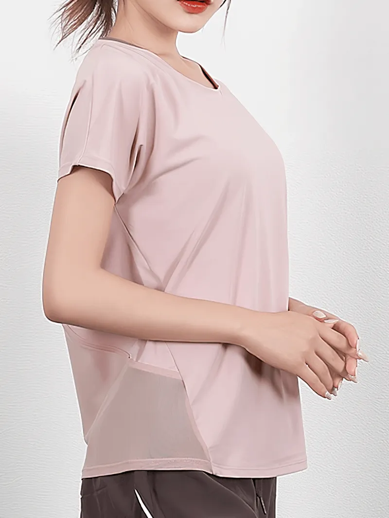 Short Sleeves Mesh Loose Yoga T-Shirt with Beautifull Back - SF1432