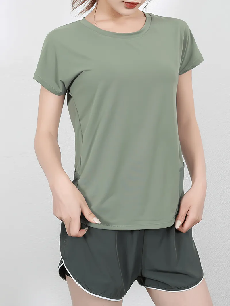 Short Sleeves Mesh Loose Yoga T-Shirt with Beautifull Back - SF1432