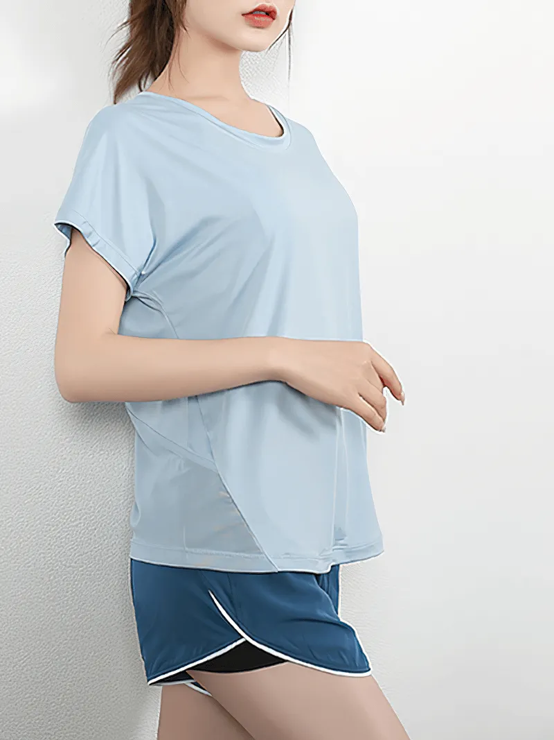 Short Sleeves Mesh Loose Yoga T-Shirt with Beautifull Back - SF1432