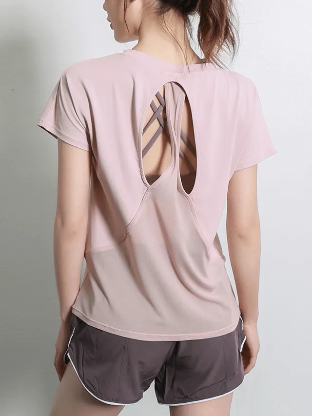 Short Sleeves Mesh Loose Yoga T-Shirt with Beautifull Back - SF1432