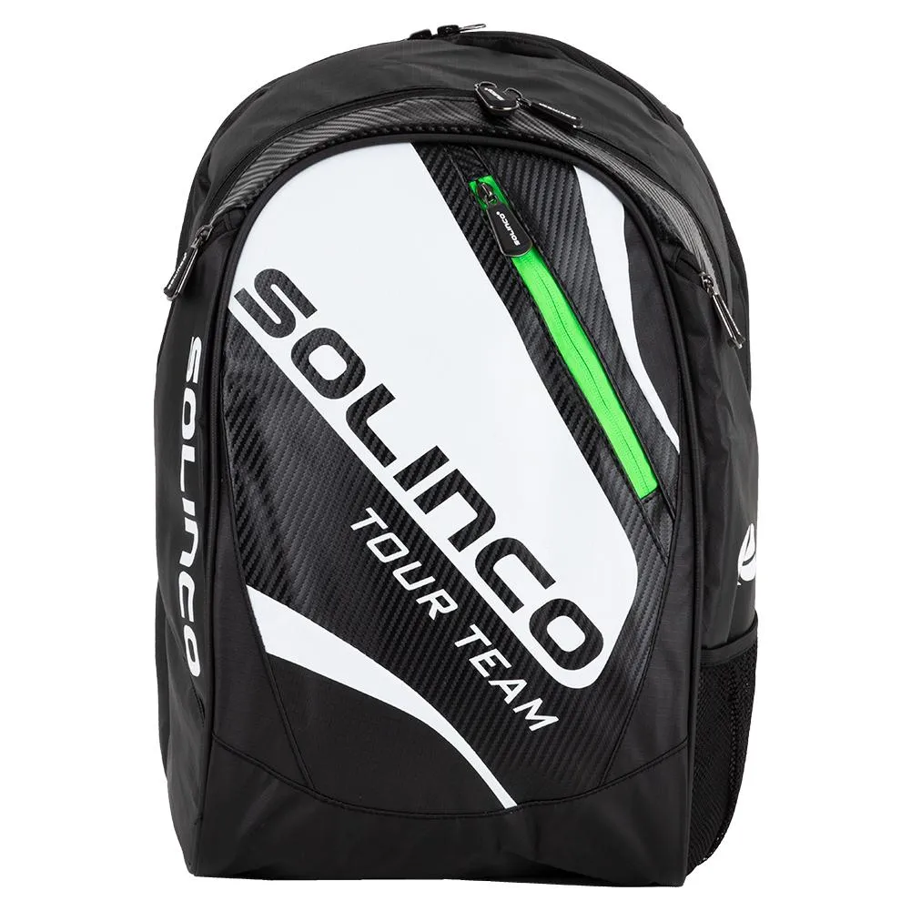 Tour Team Tennis Backpack White and Black with Green Zipper Lining