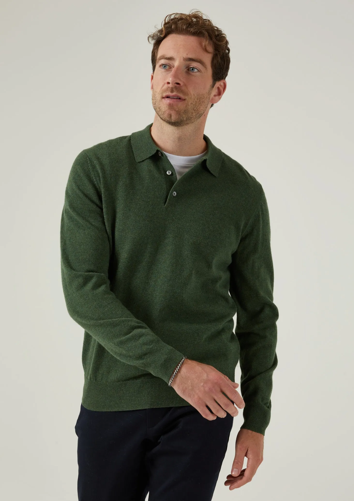 Tresswell Geelong Wool Long Sleeve Polo Shirt in Rosemary - Regular Fit