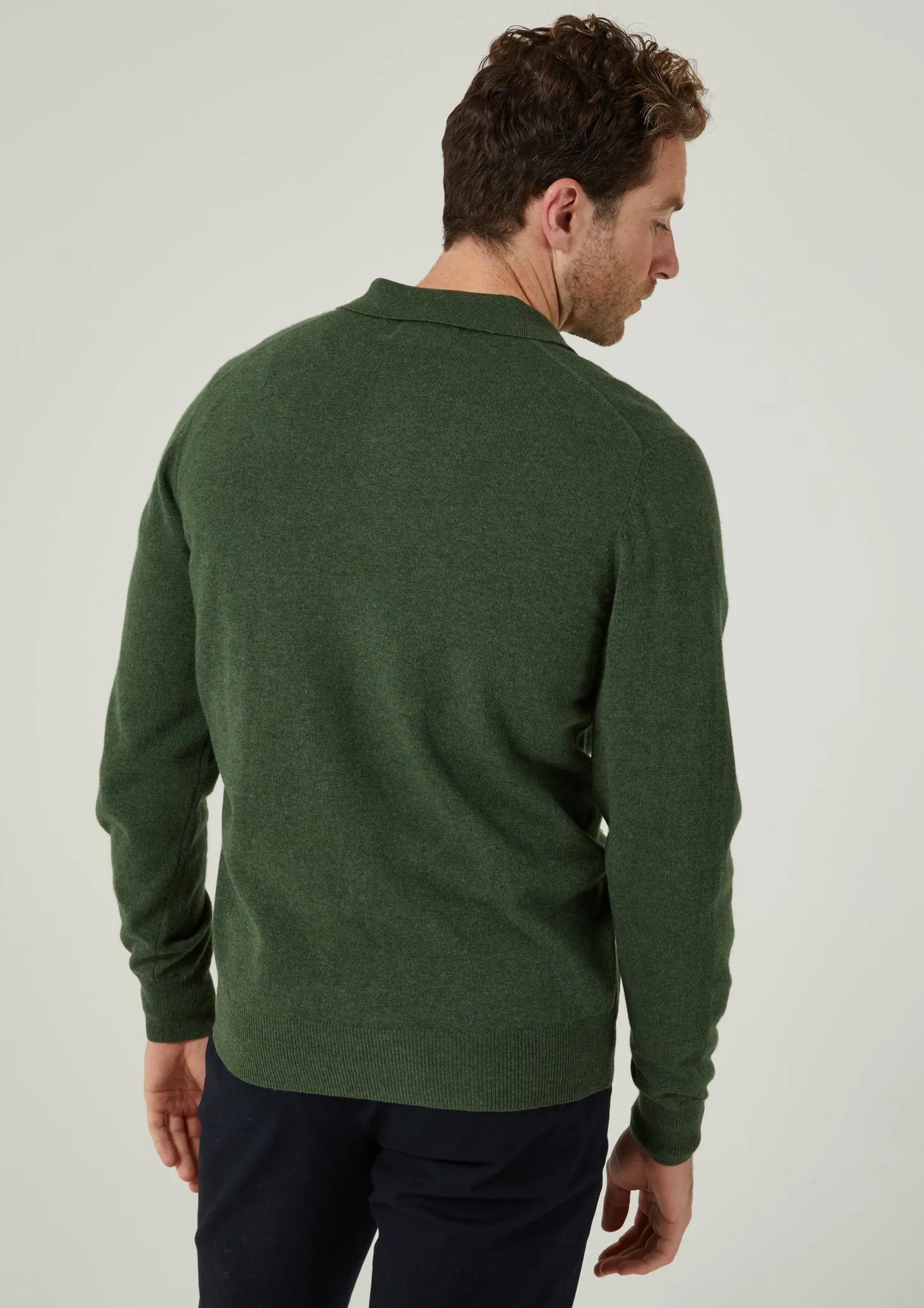 Tresswell Geelong Wool Long Sleeve Polo Shirt in Rosemary - Regular Fit