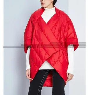 Two Ways Wear Women Jacket, Winter Puffer Coat Cloak, Loose Duck Down Jackets Cape 2239