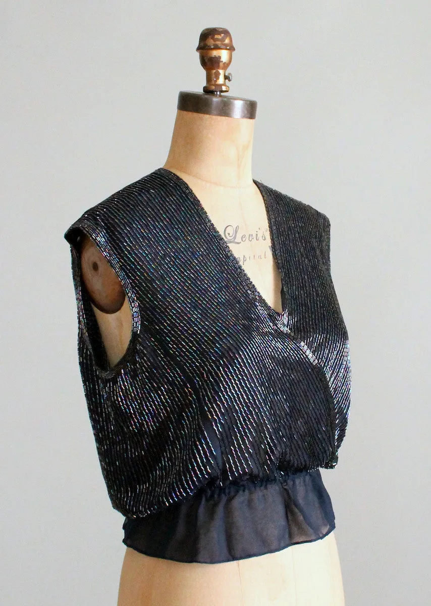 Vintage 1950s Peacock Beaded Chiffon Top