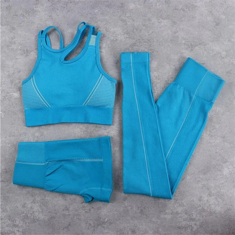 Yoga Set Crop Top Bra Shorts Leggings Workout Outfit Active Fitness Gym Wear