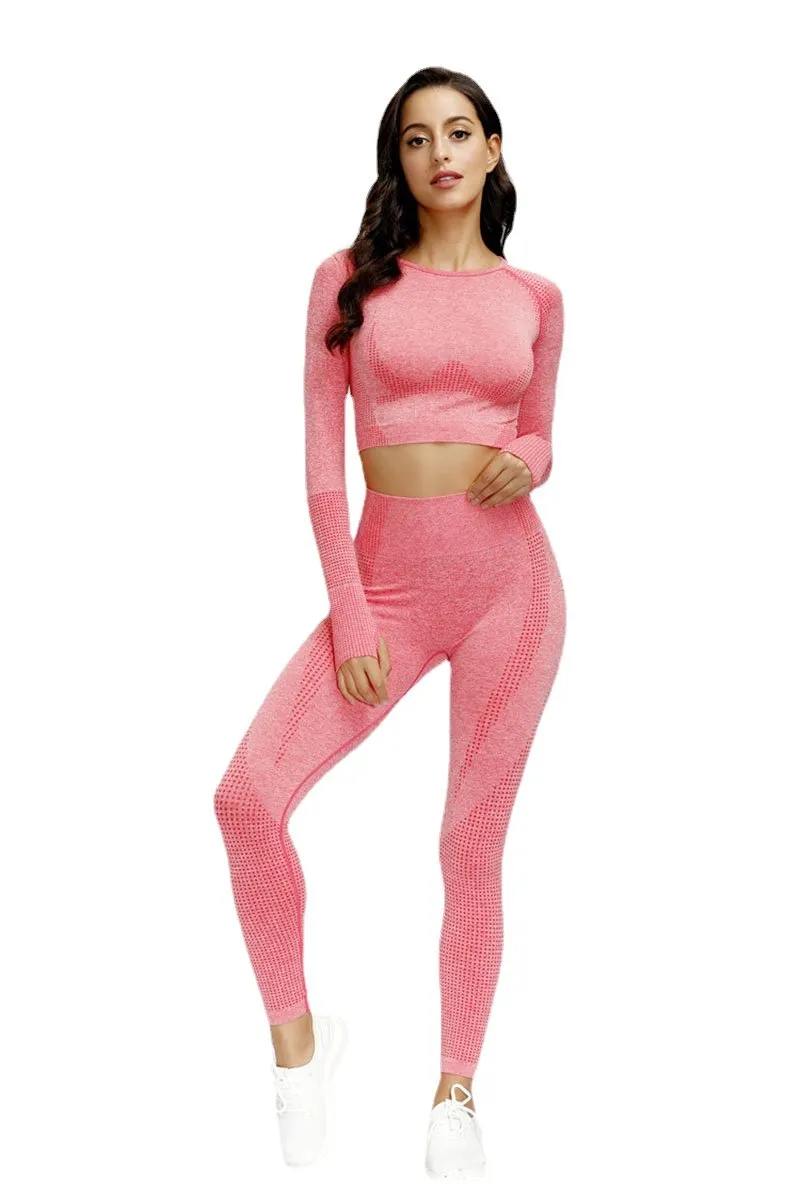 Yoga Set Gym Clothing Fitness Leggings Cropped Shirts Sport Suit Women