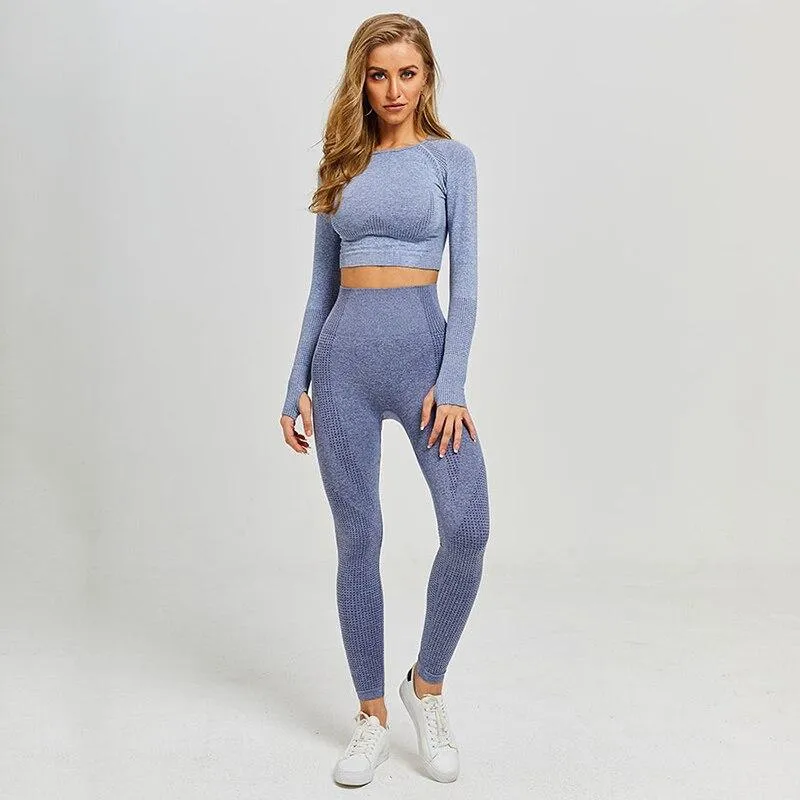 Yoga Set Gym Clothing Fitness Leggings Cropped Shirts Sport Suit Women